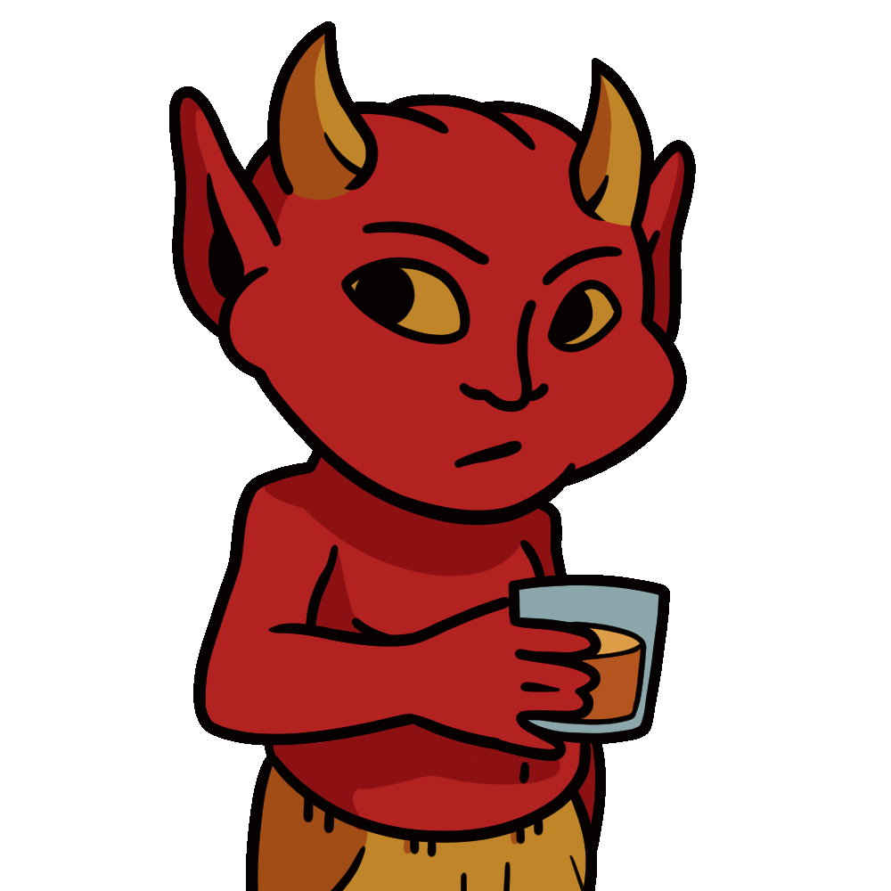 Inner Demon taking a sip from his glass.